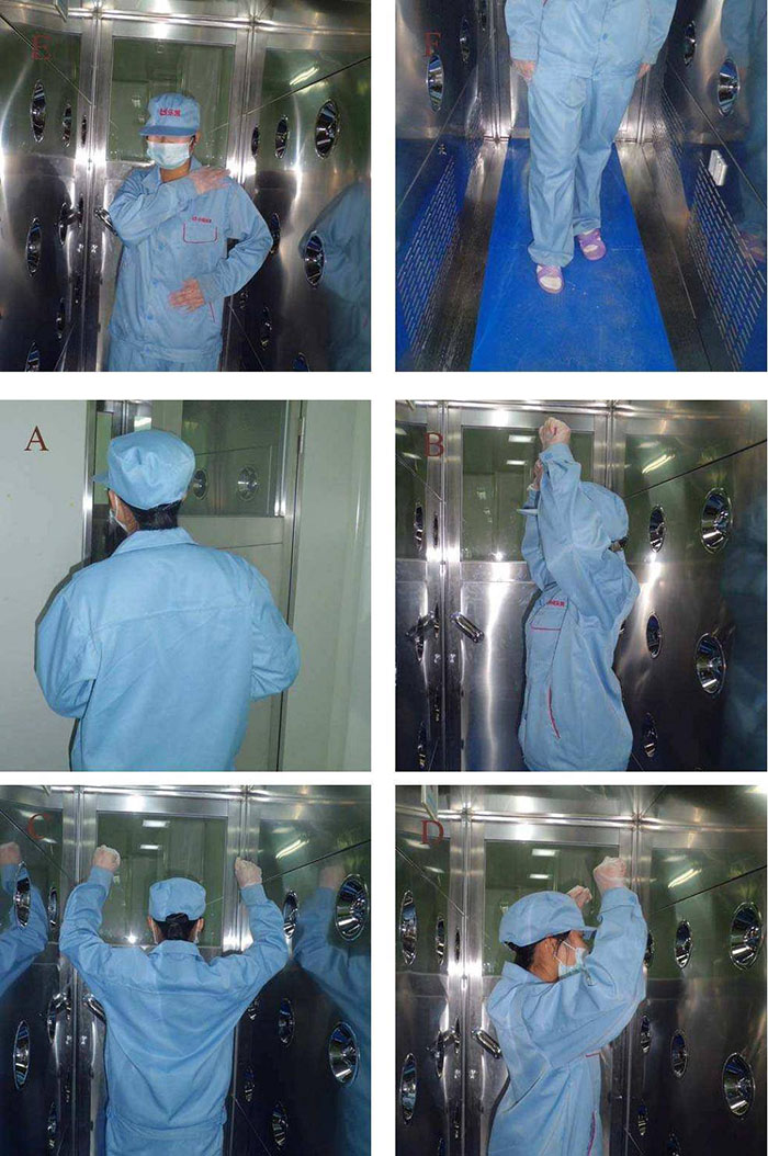 進入風淋室風淋結束后，風淋結束后應及時脫下防護服和鞋帽，并按照規定進行廢棄或清洗。